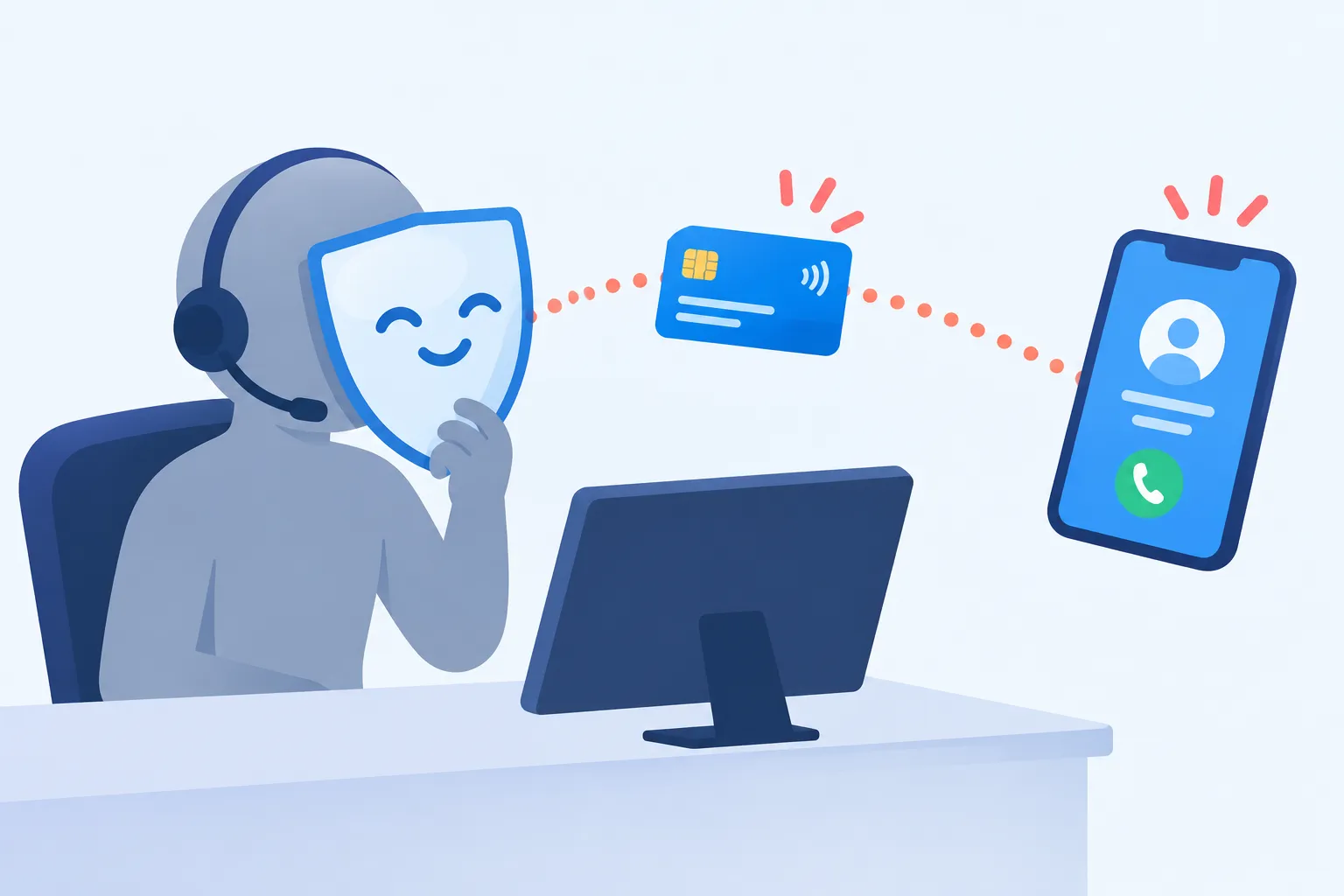 Un faux conseiller bancaire attire une carte bancaire vers lui depuis un téléphone.